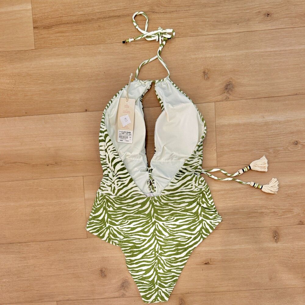 Cosita Linda Zebra Plunger High Neck One Piece - Size Large - New w Tags - Picture 2 of 5